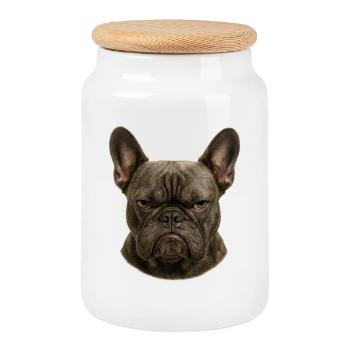 Tête de bouledogue Franz sérieux - Boîte à biscuits avec couvercle en bois - blanc - Devant