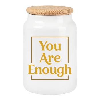You are enough Mindfulness Motivation Saying - Cookie Jar with Wooden Lid - white - Front