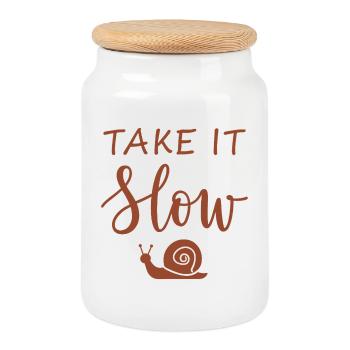 Prends ton temps Mach langsam mit Schnecke - Boîte à biscuits avec couvercle en bois - blanc - Devant