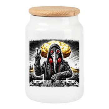 Post-Apocalyptic DJ Techno EDM Festival Shirt - Cookie Jar with Wooden Lid - white - Front