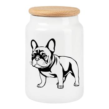 French Bulldog black and white - Cookie Jar with Wooden Lid - white - Front
