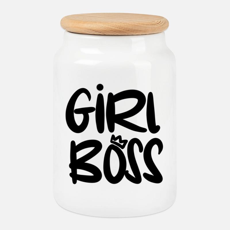 Girlboss - Keksdose mit Holzdeckel - Weiß