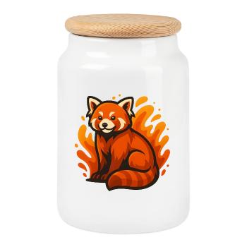 Burning Red Panda - Cookie Jar with Wooden Lid - white - Front