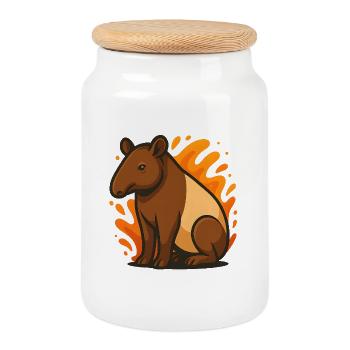 Tapir en aura orange flamboyante - Boîte à biscuits avec couvercle en bois - blanc - Devant