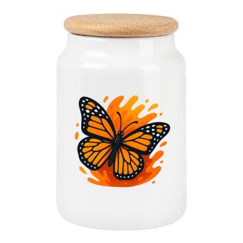 Papillon tropical en rouge feu et noir - Boîte à biscuits avec couvercle en bois - blanc - Devant