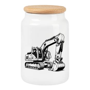 Toy Excavator - I Shovel Children's Dreams Free - Cookie Jar with Wooden Lid - white - Front