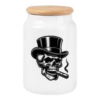 Daring Skull with Elegant Top Hat - Cookie Jar with Wooden Lid - white - Front