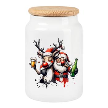 Père Noël et Rennes – Cadeau de Noël drôle - Boîte à biscuits avec couvercle en bois - blanc - Devant