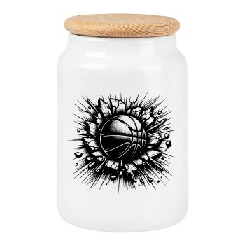 Un lancer de basket détruit un mur - Boîte à biscuits avec couvercle en bois - blanc - Devant