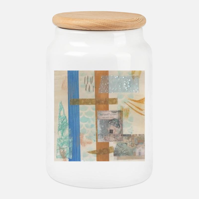 Abstrakte Collage - Keksdose mit Holzdeckel - Weiß