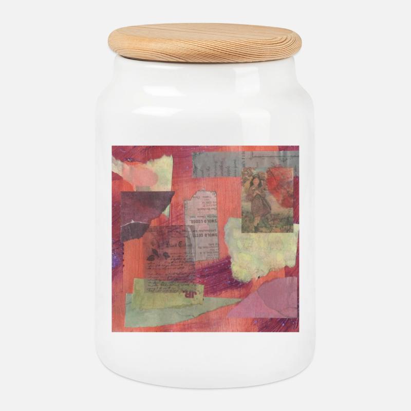 Abstract collage - Cookie Jar with Wooden Lid - white