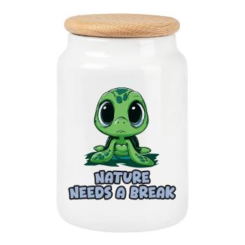 Nature Needs a Break - Turtle - Cookie Jar with Wooden Lid - white - Front