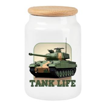 Tank Life Camouflage Tank Graphic - Cookie Jar with Wooden Lid - white - Front