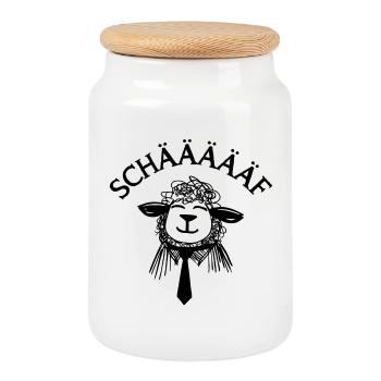 SCHÄF – Lustiges Schaf Wortspiel Chef Geschenk - Keksdose mit Holzdeckel - Weiß - Vorne