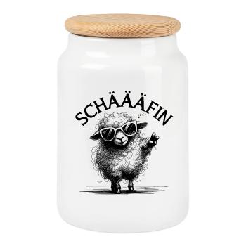 SCHÄFIN – Lustiges Schaf Chefin Wortspiel Geschenk - Keksdose mit Holzdeckel - Weiß - Vorne