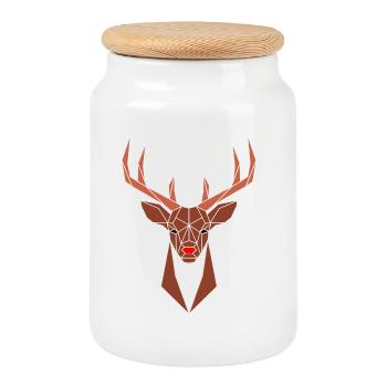 Geometric Deer Head Rudolph - Cookie Jar with Wooden Lid - white - Front