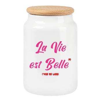 LIFE IS GOOD! (view from afar) - Cookie Jar with Wooden Lid - white - Front