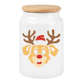 Joyeux Noël chien avec des bois - Boîte à biscuits avec couvercle en bois - blanc - Devant