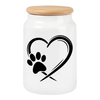 Heart Paw - Cookie Jar with Wooden Lid - white - Front