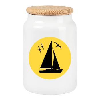 Voile - Boîte à biscuits avec couvercle en bois - blanc - Devant