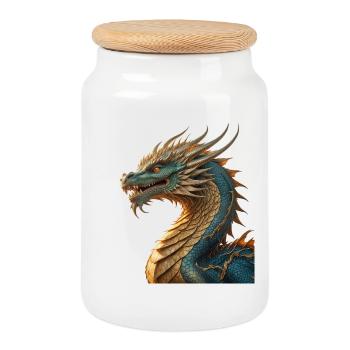 Der Drache - Keksdose mit Holzdeckel - Weiß - Vorne