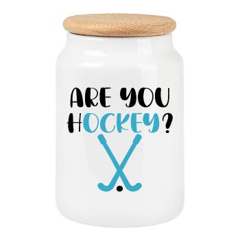 Ok Hockey - pun Ok - Cookie Jar with Wooden Lid - white - Front