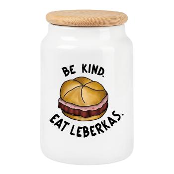 Be Kind. Eat Leberkas. Saying Leberkäse funny - Cookie Jar with Wooden Lid - white - Front