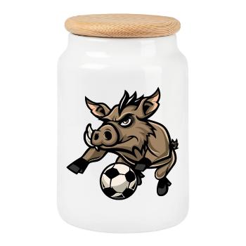 Dribbleur de football Wild Boar - Boîte à biscuits avec couvercle en bois - blanc - Devant