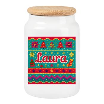 Nom festif Laura Ugly Chrismas Style, Noël - Boîte à biscuits avec couvercle en bois - blanc - Devant