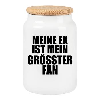 Meine_ex_ist_mein_groesster_fan_lustiger_spruch - Keksdose mit Holzdeckel - Weiß - Vorne