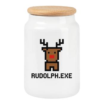 Rudolph.exe Pixel Rentier - Keksdose mit Holzdeckel - Weiß - Vorne
