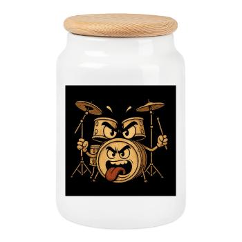 Angry Drum Monster - Cookie Jar with Wooden Lid - white - Front