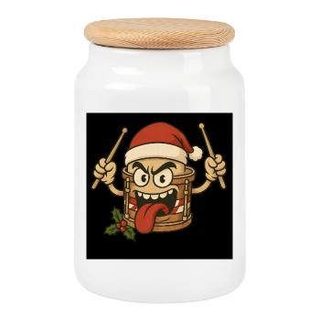 Christmas drum with a cheeky face - Cookie Jar with Wooden Lid - white - Front