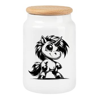 Petit héros à quatre sabots et une corne magique - Boîte à biscuits avec couvercle en bois - blanc - Devant