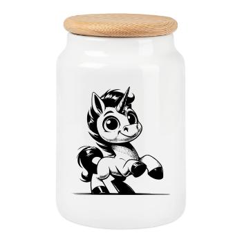 Little cuddly baby unicorn charming looking - Cookie Jar with Wooden Lid - white - Front