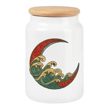 Mosaïque De Vague Croissant - Boîte à biscuits avec couvercle en bois - blanc - Devant