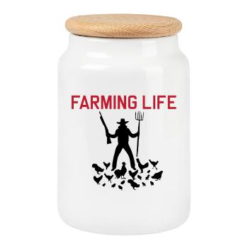 Nouveau design : Fermier fou en rouge noir - Boîte à biscuits avec couvercle en bois - blanc - Devant