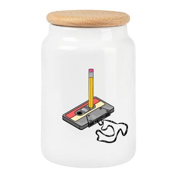 Nostalgia Retro Kassettenband Bleistift 2000 Vibes - Keksdose mit Holzdeckel - Weiß - Vorne