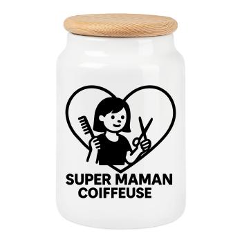 Superfriseur-Mama – Coeur-Frisure - Keksdose mit Holzdeckel - Weiß - Vorne