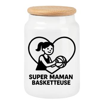 Super maman coiffeuse – Cœur coiffure - Boîte à biscuits avec couvercle en bois - blanc - Devant