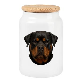 Portrait du visage du rottweiler - Boîte à biscuits avec couvercle en bois - blanc - Devant