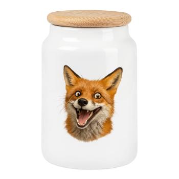 Fuchshead Joy Illustration - Cookie Jar with Wooden Lid - white - Front