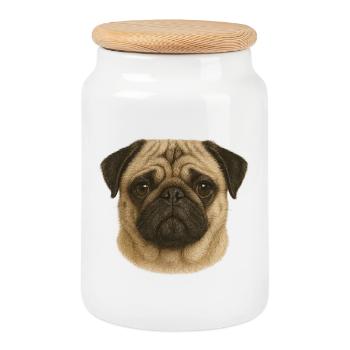 Illustration de portrait de visage de carlin - Boîte à biscuits avec couvercle en bois - blanc - Devant