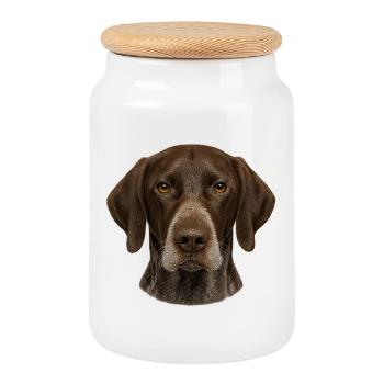 Gros plan sur le visage du chien brun - Boîte à biscuits avec couvercle en bois - blanc - Devant