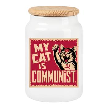 Meine Katze ist kommunistisch – lustiges Katzen-Propaganda-T-Shirt - Keksdose mit Holzdeckel - Weiß - Vorne