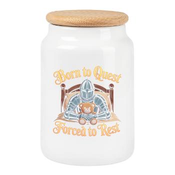 Born to Quest, forced to Rest - Funny Medieval - Cookie Jar with Wooden Lid - white - Front