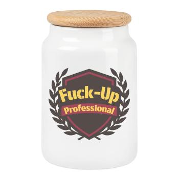 Fuck-Up Professional Badge - Cookie Jar with Wooden Lid - white - Front