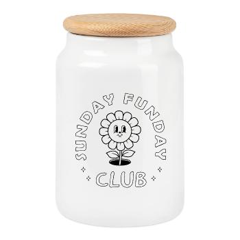 Sunday Funday Club: Retro Leisure Look - Cookie Jar with Wooden Lid - white - Front