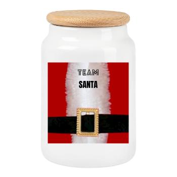 Team Santa Belt Motif - Cookie Jar with Wooden Lid - white - Front