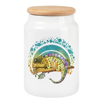 Caméléon - Boîte à biscuits avec couvercle en bois - blanc - Devant